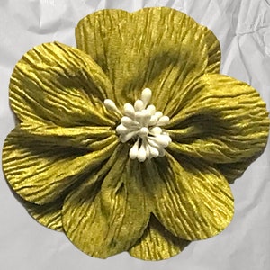 Magnetic Flower Pin Fabric Flower Pin Flower Brooch  Soft Mustard Yellow with stamen center Magnetic Hold 3.5” Pinless Posies