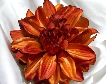 Orange Dahlia Magnetic Brooch: Pinless Fabric Flower Accessory