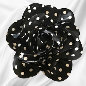 Polka Dot Satin Flower Brooch - Magnetic Pinless Posie