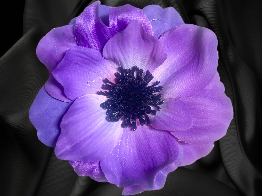 Hold Flower Pin Flower Brooch Purple Anemone Silk Flower Pin Pinless Posies Etsy