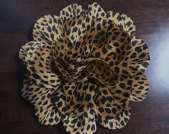 Brown with Black print Fabric Flower Brooch: Magnetic Pinless Posie (3.5")