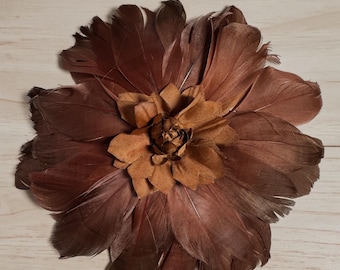 Broche de pluma marrón, alfiler de pluma, accesorio de otoño, cierre magnético, sin alfiler, Posie 8”