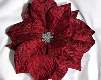 Broche magnético navideño de flor de Pascua: broche de flor de terciopelo rojo de 15 cm (6 pulgadas)
