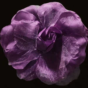 Flower Pin Magnetic Hold Purple Rose with Organza Overlay Pinless Posies Flower Brooch