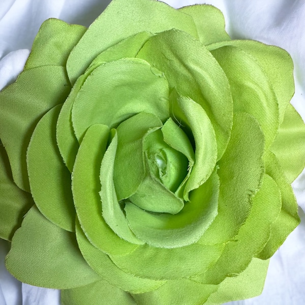 Magnetic Hold Flower pin Flower Brooch 4” Lime Green Rose Fabric flower pin. Pinless Posies