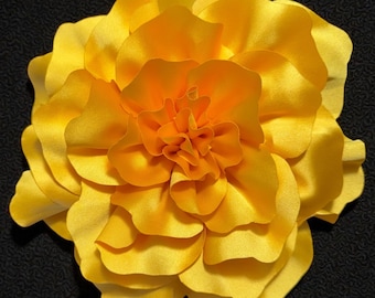 Flower pin Flower brooch Bright yellow satin petal fashion accessory lapel pin MAGNETIC HOLD 7” Pinless Posie