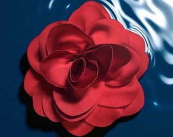 Red Satin Flower Lapel Pin - Magnetic Brooch - Pinless Posies 4.5"