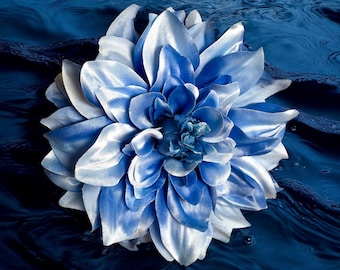 Blue Dahlia Lapel Flower Pin: Magnetic Pinless Posie - 6"