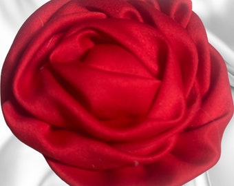 Magnetic hold flower pin flower brooch Red rolled satin fabric flower pin Pinless Posie