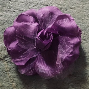 Flower Pin Magnetic Hold Purple Rose with Organza Overlay Pinless Posies Flower Brooch image 2