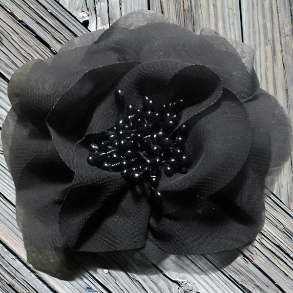 Magnetic hold Flower pin,Flower brooch,Fabric flower pin Black Organza Pinlessposies