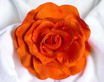 Magnetic hold Flower pin Flower Brooch Medium Bright Orange Rose Fabric Flower Pinless Posies