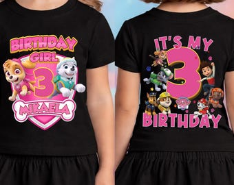Custom Paw Patrol Birthday Girl Shirt, Personalized Age Apparel, Kids Party Gift