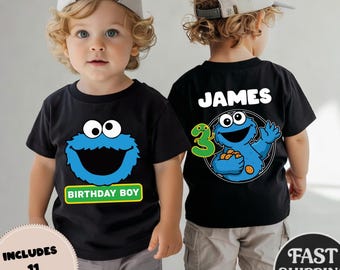 Camiseta personalizada de cumpleaños de Elmo, Abby y el Monstruo de las Galletas, camiseta de cumpleaños personalizada de Barrio Sésamo para niños pequeños, conjunto de cumpleaños familiar a juego.