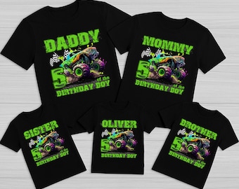 Custom Monster Truck Family Matching Birthday Party Shirt, Birthday Boy Monster Truck Shirt, Monster Truck Party Gift For Kids
