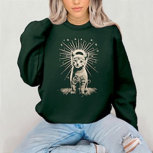 Cute Cat Sunburst Boho Shirt, Celestial Folklore Kitty TShirt, Cat Lover Gift For Women Whimsigoth Tee Weirdcore, Alternative Grunge T-Shirt