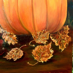 TWILIGHT HARVEST, Original Oil Painting 30 x 40, Fall pumpkins, RedRobinArt, Grigsby Gallery and Gifts Bild 2