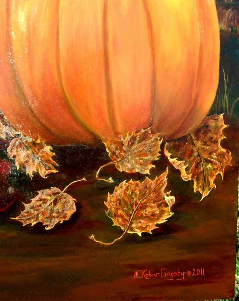 TWILIGHT HARVEST, Original Oil Painting 30 x 40, Fall pumpkins, RedRobinArt, Grigsby Gallery and Gifts Bild 2