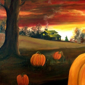 TWILIGHT HARVEST, Original Oil Painting 30 x 40, Fall pumpkins, RedRobinArt, Grigsby Gallery and Gifts Bild 3