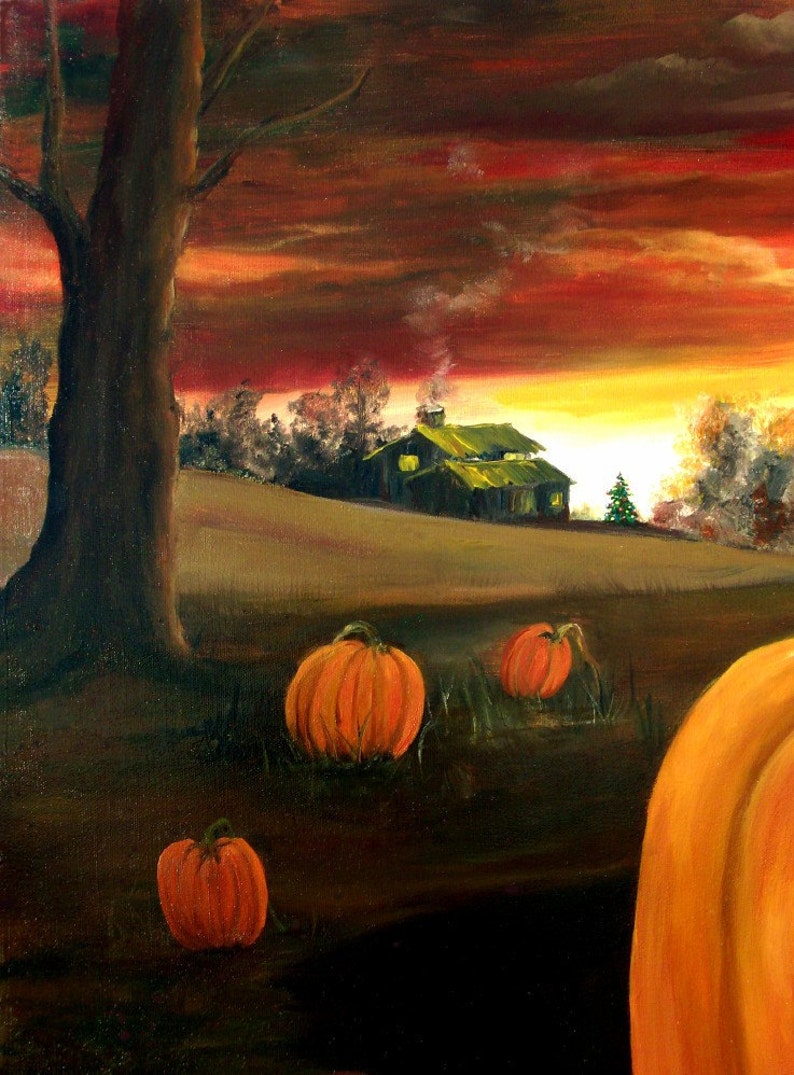 TWILIGHT HARVEST, Original Oil Painting 30 x 40, Fall pumpkins, RedRobinArt, Grigsby Gallery and Gifts Bild 3