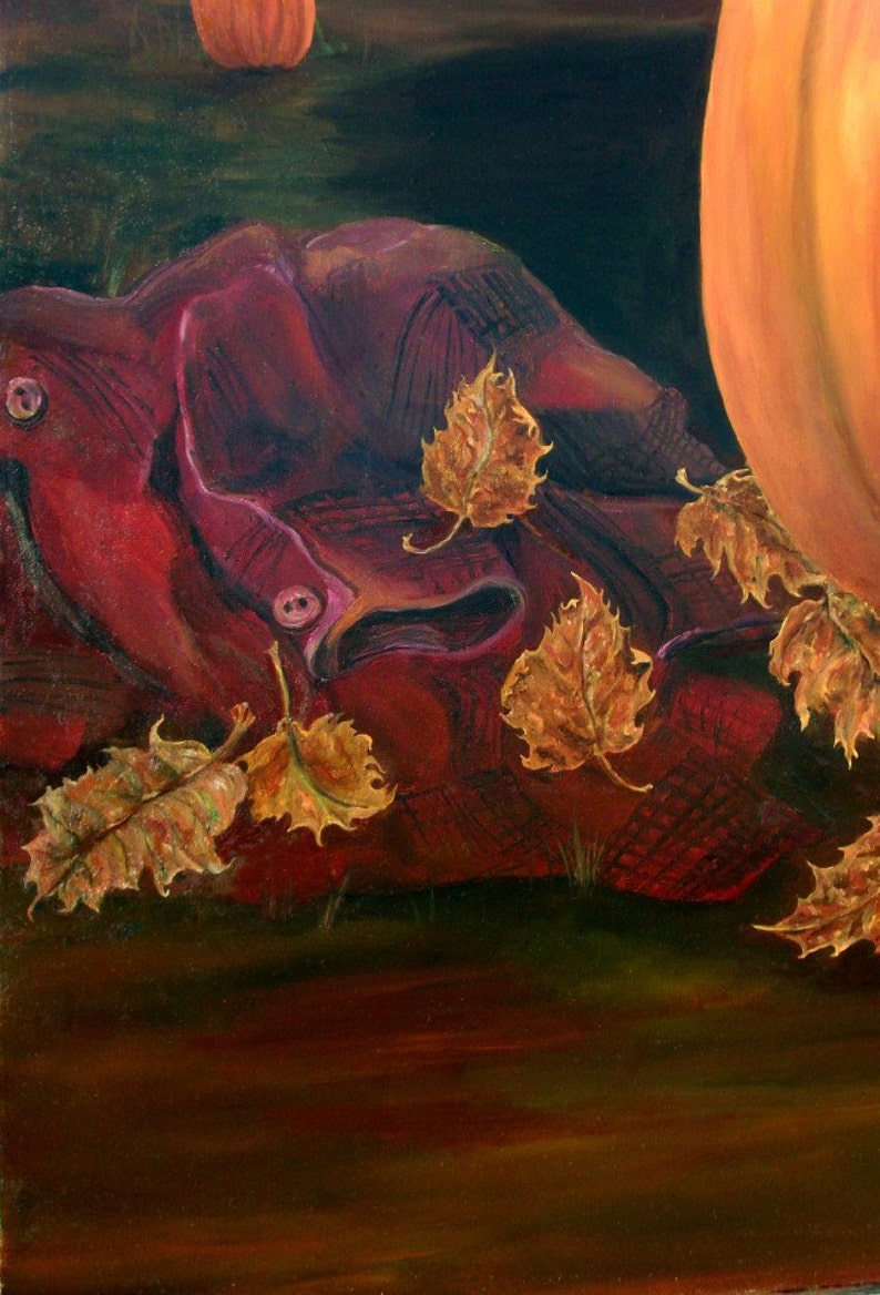 TWILIGHT HARVEST, Original Oil Painting 30 x 40, Fall pumpkins, RedRobinArt, Grigsby Gallery and Gifts Bild 4