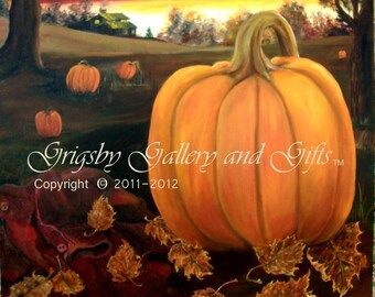 TWILIGHT HARVEST, Original Oil Painting 30 x 40, Fall pumpkins, RedRobinArt, Grigsby Gallery and Gifts