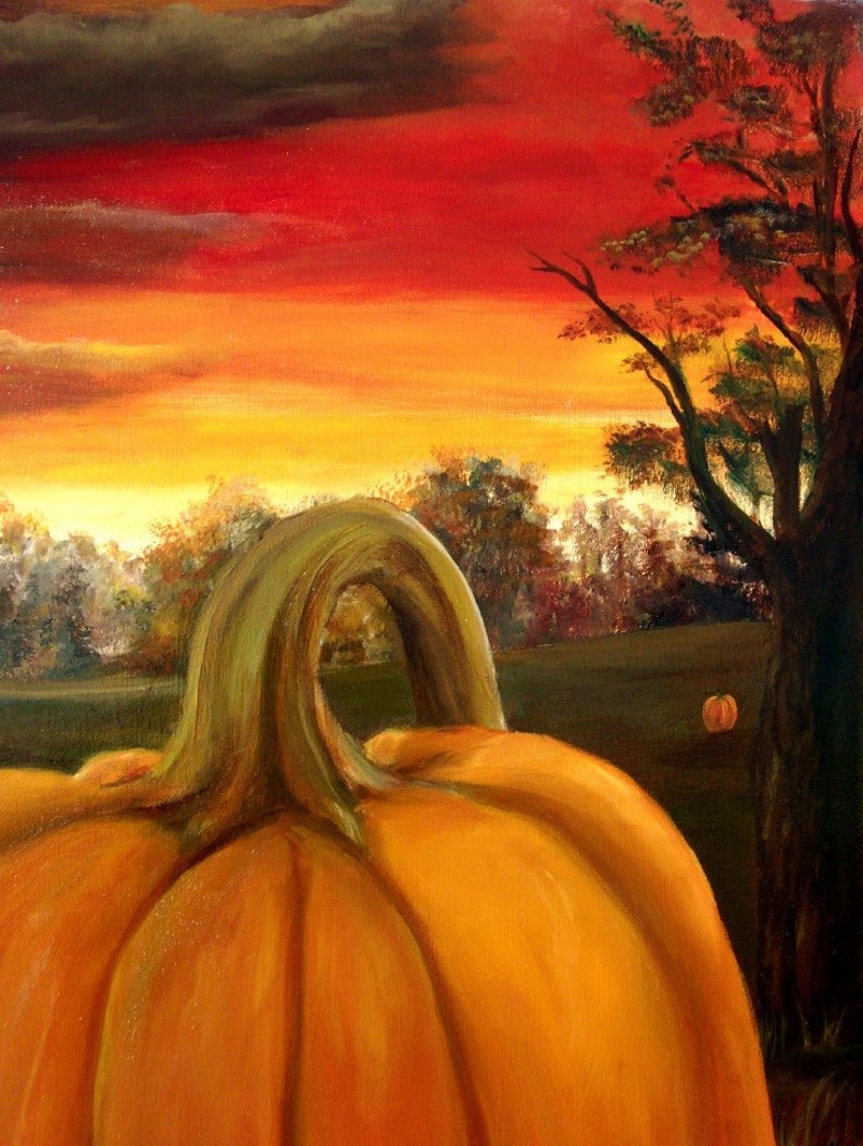 TWILIGHT HARVEST, Original Oil Painting 30 x 40, Fall pumpkins, RedRobinArt, Grigsby Gallery and Gifts Bild 5