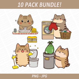 Katzen putzen Clipart - Kawaii Haushalt PNG für Planer & Aufkleber, niedliche Tiere putzen Aktivitäten Design