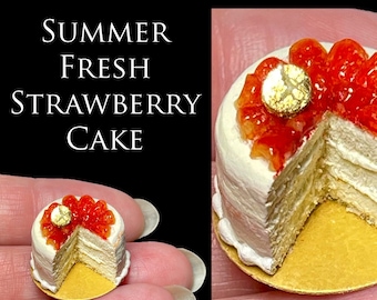 Summer Fresh  Strawberry Cake - Artisan fully Handmade Miniature in 12th scale. From After Dark miniatures