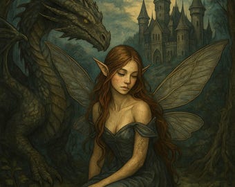 Dark Fantasy Adult Coloring Book: Gothic Dragons, Elves, Fairies (Digital Download)