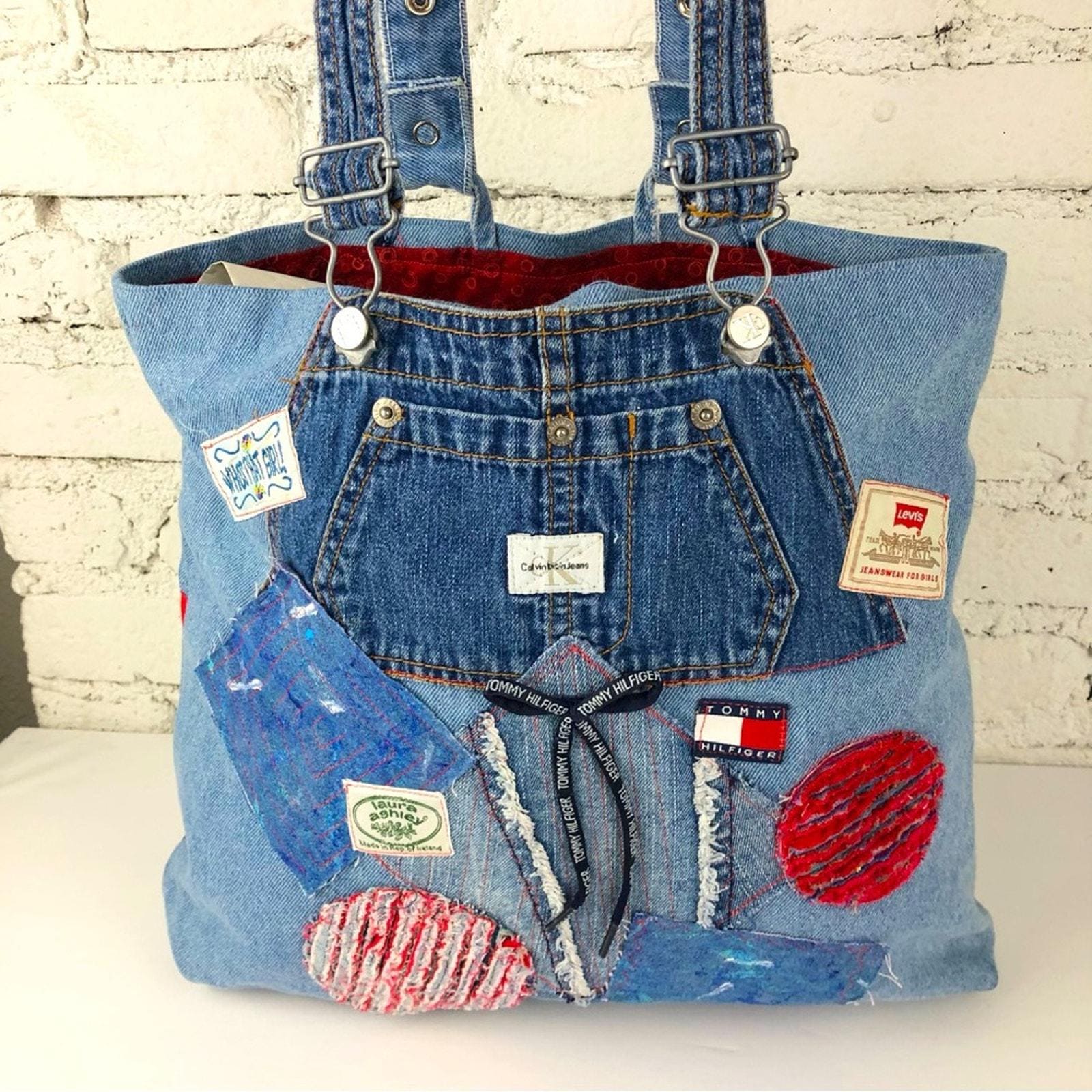 ハンドメイド90年代Y2Kデニムブランドラベル刺繍トートバッグ - Etsy 日本