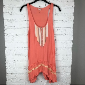 Free People Peach Ruffle Tank Tunic image 1