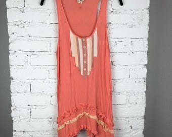Free People Peach Ruffle Tank Tunic