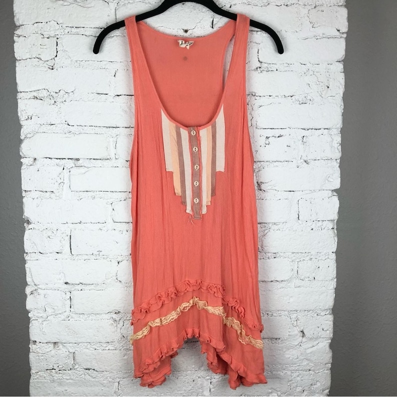Free People Peach Ruffle Tank Tunic image 1