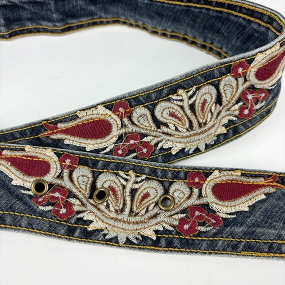Vintage Y2K Embroidered Denim Belt Vintage 90s Y2k Boho Embroidered Denim Corset Belt Lace up  main image 4