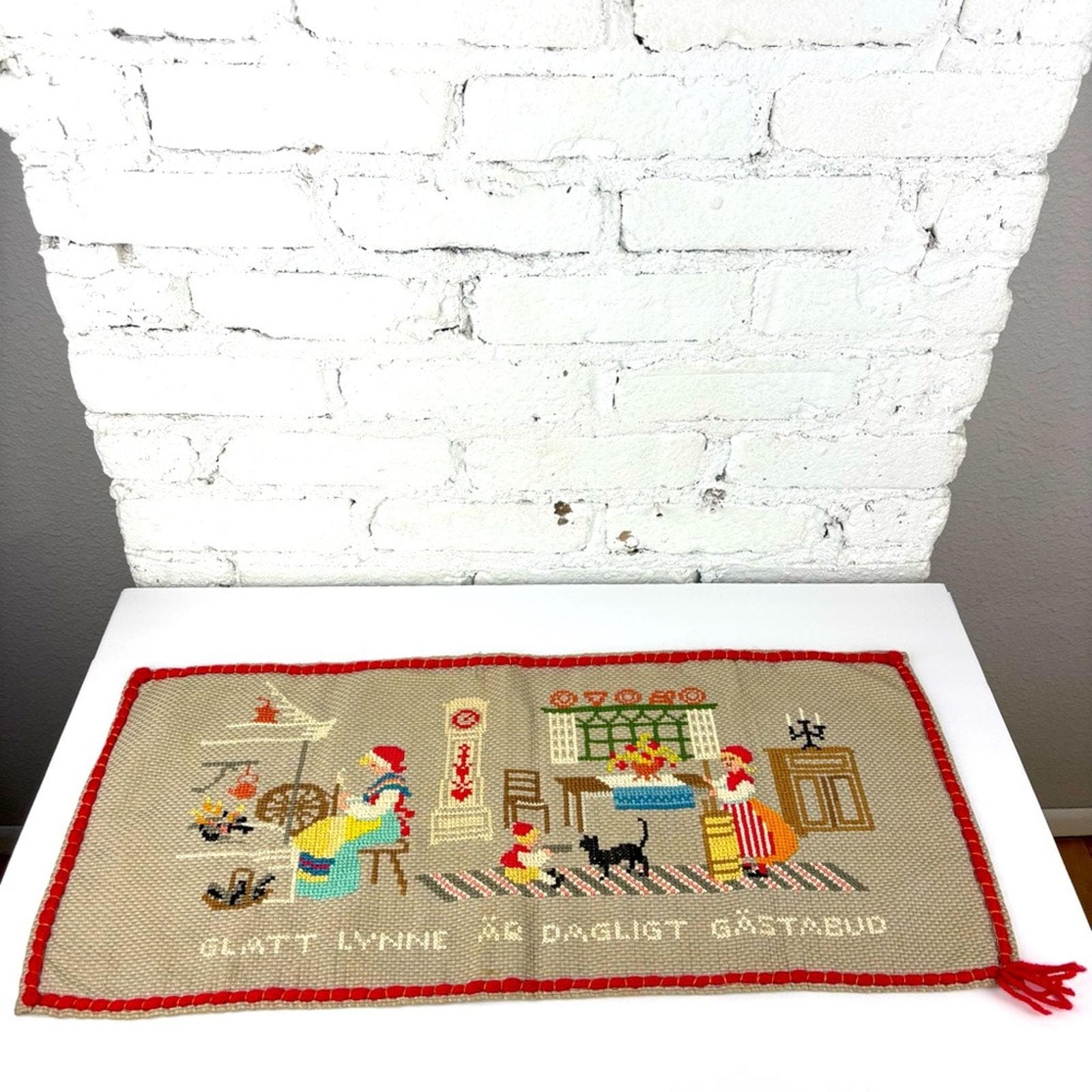 Sweden＊GOD JUL＊Christmas tapestry・* Swedish Vintage Textile Wall Hanging God Jul Merry Christmas