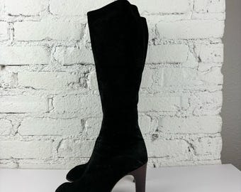 Vintage Knee High Suede Leather Zip Up Boots