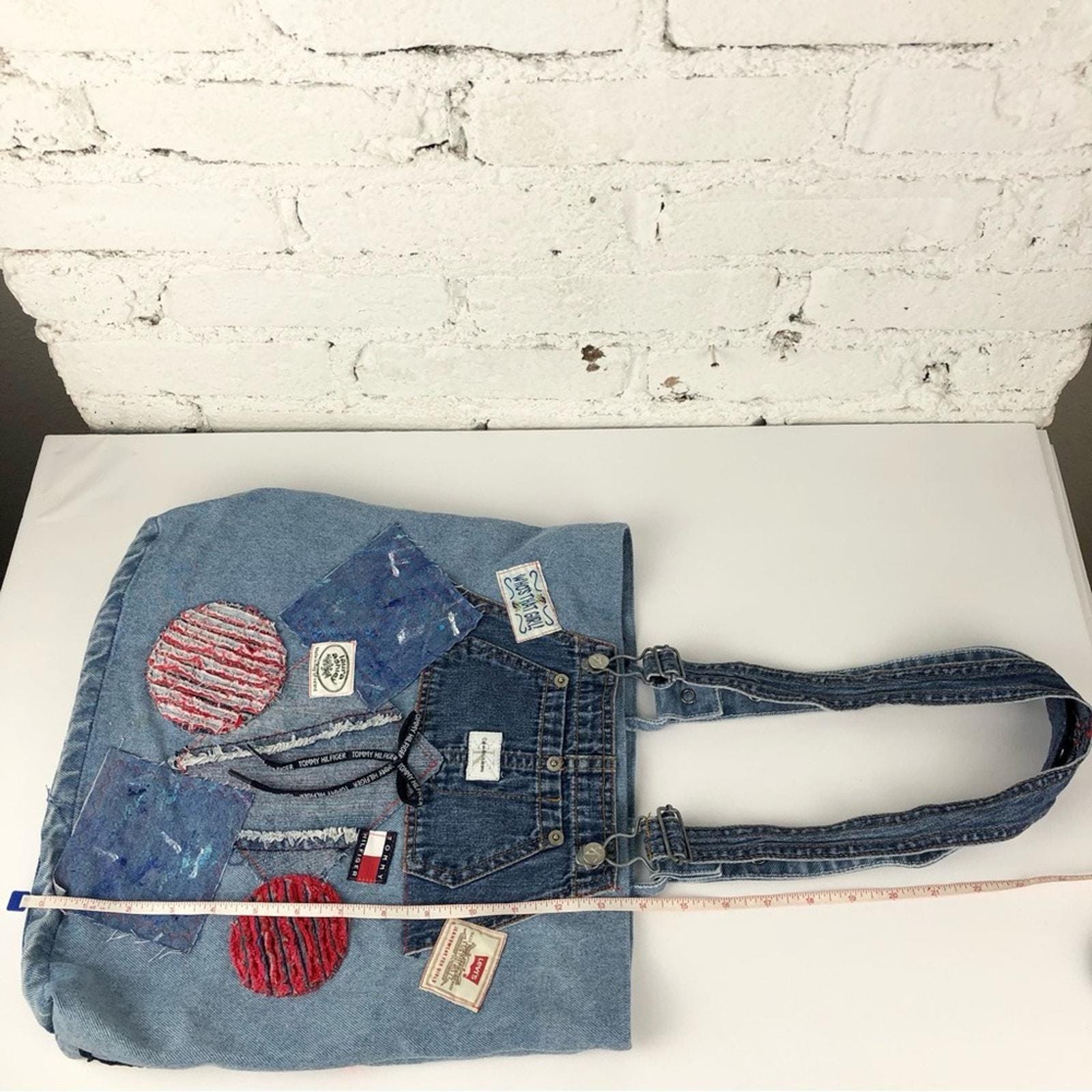 ハンドメイド90年代Y2Kデニムブランドラベル刺繍トートバッグ - Etsy 日本