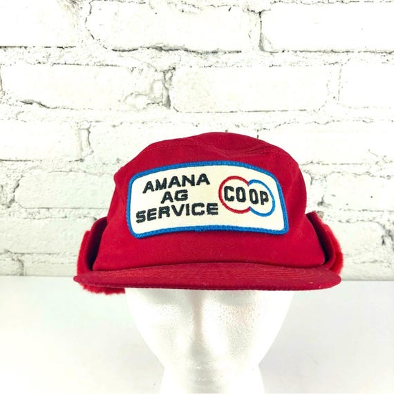 Vintage Amana AG Service CO OP Seed Feed Ear Flap Hat