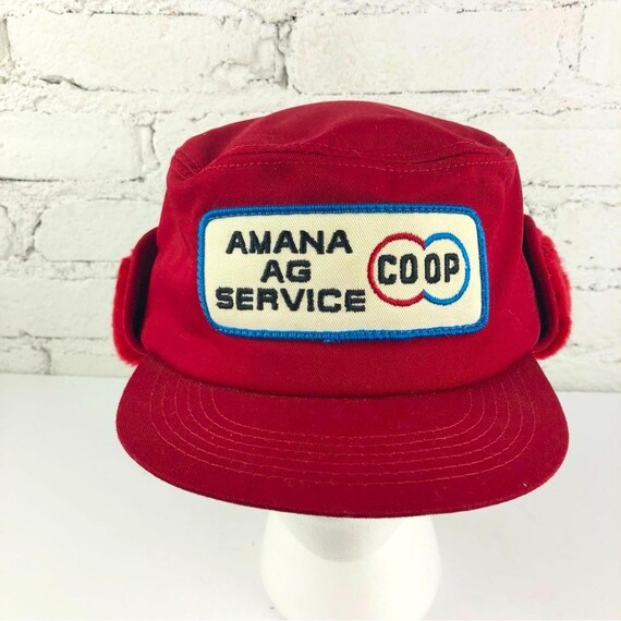 Vintage Amana AG Service CO OP Seed Feed Ear Flap Hat View 2
