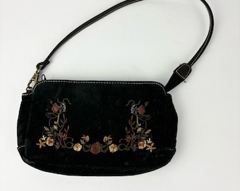 Vintage Y2K Xhilaration Embroidered Suede Shoulder Bag