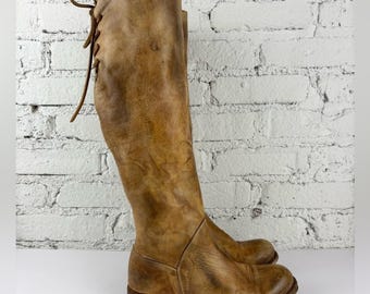 BED|STU Manchester Rustic Lace Back Brown Leather Boots
