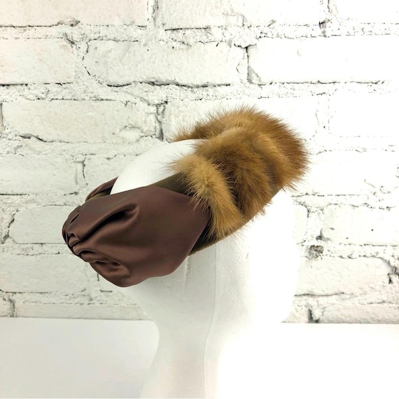 Vintage M. Berne Mink Fur Ribbed Satin Bow Headband Hat - Etsy display picture 1