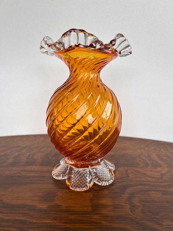 Vintage Amber Chalet Glass, Signed and Dated, Blown Art Glass