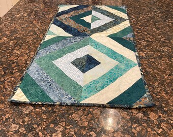 Quilted Table Runner, Blue Batiks