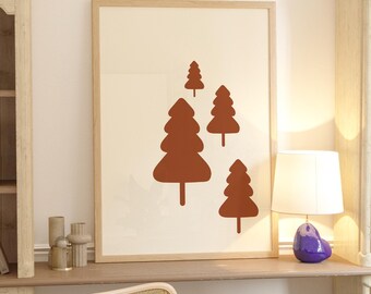 Artsy Chic Tree Wall Art, Trendy Prints, Pine Tree Art, Modern Aesthetic Wall Art, Abstract Wall Art, Boho Home Wall Decor, Bedroom Wall Art