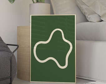 Contemporary Modern Abstract Wall Art, Minimalist Print, Elegant Fluid Line Art, Wall Art for Home, Green Modern Prints, Abstract Line Art