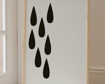 Black and White Modern Rain Drop Print, Living Room Wall Art, Minimalist Poster, Simplistic Abstract Art Prints, Bathroom Modern Wall Art