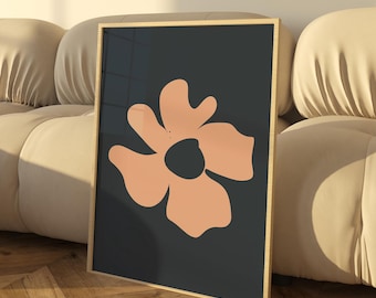 Modern Chic Flower Print, Pink and Navy Wall Art, Floral Wall Art, Trendy Girl Prints, Large Aesthetic Living Room Wall Art, Floral Prints