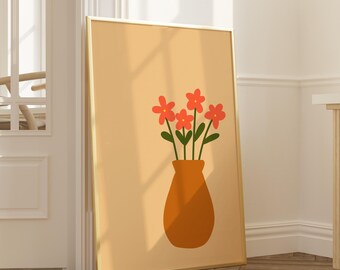 Flower Vase Artsy Print, Beige Wall Art, Floral Wall Art, Trendy Prints, Garden Wall Art, Floral Prints, Kitchen Wall Art, Cute Poster Print